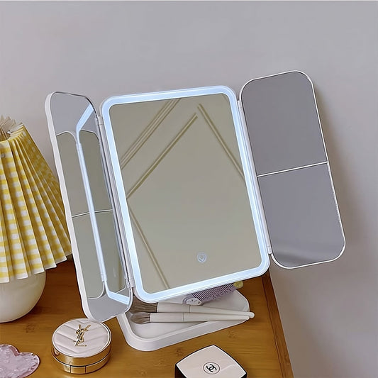 MIROIR DE MAQUILLAGE À TROIS VOLETS AVEC LUMIÈRES LED